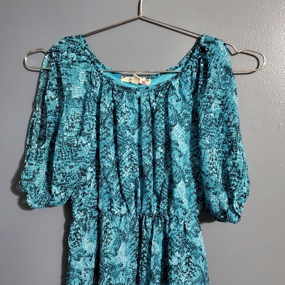 Speechless Blue Off-Shoulder Puff Split Sleeve Dress Girls Size 12 - Picture 2 of 8